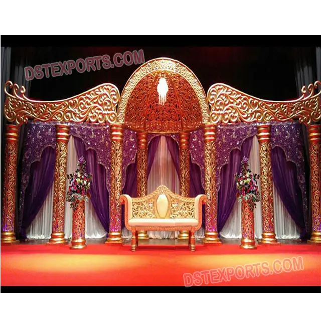 Большой золотой свадебный мандап/сценическая Золотая свадебная церемония мандап индуическая Свадебная церемония восхитительные мандапы