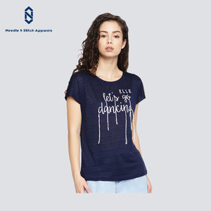 Camiseta deportiva informal ajustada de manga corta para mujer, diseño personalizado, apliques de punto, fabricante directo de Bangladesh - Product Image 1