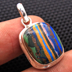Pierre de lune arc-en-ciel, pyrite, turquoise multi pierres précieuses pendentif en gros en ligne bijoux en argent faits à la main p158 - Product Image 4