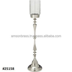 Candelabro de Boda de Aluminio Metalizado en Níquel, Portavelas Grande Tipo Huracán - Product Image 1