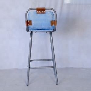 Taburete de Bar industrial de tela vaquera de estilo antiguo para mostrador de cocina y muebles de restaurante - Product Image 4