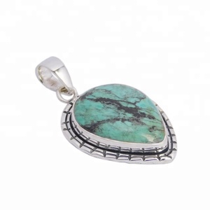 Hermosa piedra preciosa turquesa natural colgante sólido 925 plata esterlina joyería fina colgantes y dijes collar - Product Image 1