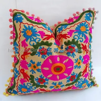 Indian Cotton Cushion Cover Suzani Embroidered Decorative Pillow Case Home Beautiful Handmade Suzani Cushion Cover