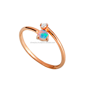คุณภาพสูง 14K Rose Gold เพชรธรรมชาติและหินโอปอลแหวนหมั้นขายส่งเครื่องประดับอัญมณี - Product Image 1