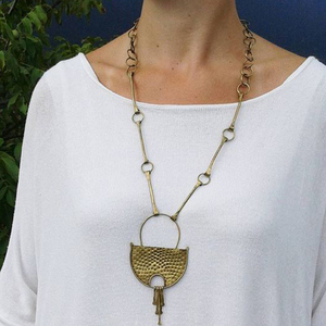 Collar de latón con diseño geométrico Unisex, collar con colgante de aleación de plata para fiestas de boda, joyería de moda, regalos, compromisos - Product Image 1