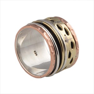 925 Sterling Silver Mixed Metal <b>Spinner</b> <b>Ring</b> Wholesale Brass Cut Pattern Copper Hammered Wide Band Meditation Anxiety Party - Product Image 2