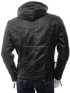 เสื้อแจ็คเก็ตหนังแกะคลาสสิคแบบมีฮู้ด OEM สำหรับผู้ชาย ป้องกันลมได้ดี - Product Image 2