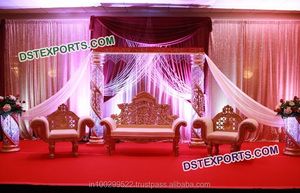 Conjunto de sofás de boda, conjunto de sofás de diseño de boda, color dorado y rojo, estilo asiático real - Product Image 2