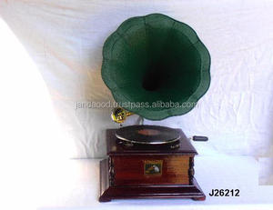 Gramófono con Base de madera cuadrada y cuerno de latón, pintado en verde, decoración del hogar para la sala de estar - Product Image 3