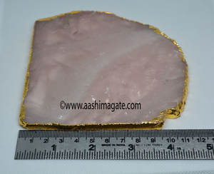 Classic Style Rose Quartz Coffee <b>Coaster</b> and Serving Platter with Gold Trims for Home Decor Elegant Mats & Pads - Product Image 1