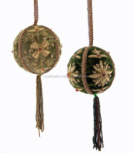 Boules de Noël décoratives en tissu rond, broderie zari, boule de Noël suspendue - Product Image 4