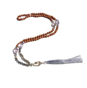 Collier Mala en Labradorite Rudraksha à facettes, 108 perles nouées, bijoux en pierres précieuses faits à la main, certifié par un tiers - Product Image 2
