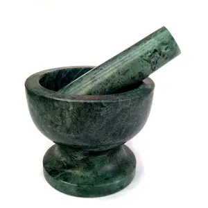 Hand Crusher and Grinder Hot Sale Baroda Green Marble Kitchenware Heavy Duty Mortar with Pestle For Household Purpose Use