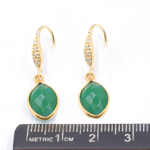 Boucle d'oreille en or plaqué 14k/18k avec pierre d'onyx verte de forme marquise de 31-32 mm et sertie d'un cadre en argent - Product Image 3