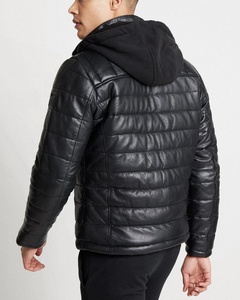 Veste en cuir véritable pour hommes Fly Puffer Quilt Winter Warm Bomber Style Hooded Collar Zip Closure Featuring Zippered Pocket - Product Image 3