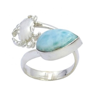 925 <b>Silver</b> Jewelry Factory Wholesale Larimar Gemstone <b>Ring</b> Beautiful Fashion <b>Silver</b> Jewelry <b>Eternity</b> Vermeil <b>Rings</b> - Product Image 1