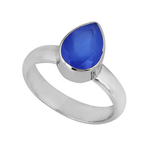Casa De Plata Vintage Style 925 Bague en argent sterling Calcédoine bleue naturelle Pierre précieuse taille poire Fournisseur de bijoux en gros - Product Image 2