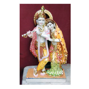 High Class Pure White Makrana Marble Polished Handmade Durable God and Goddess Radha Krishna Standing Jugal Jodi <b>Statue</b> - Product Image 1