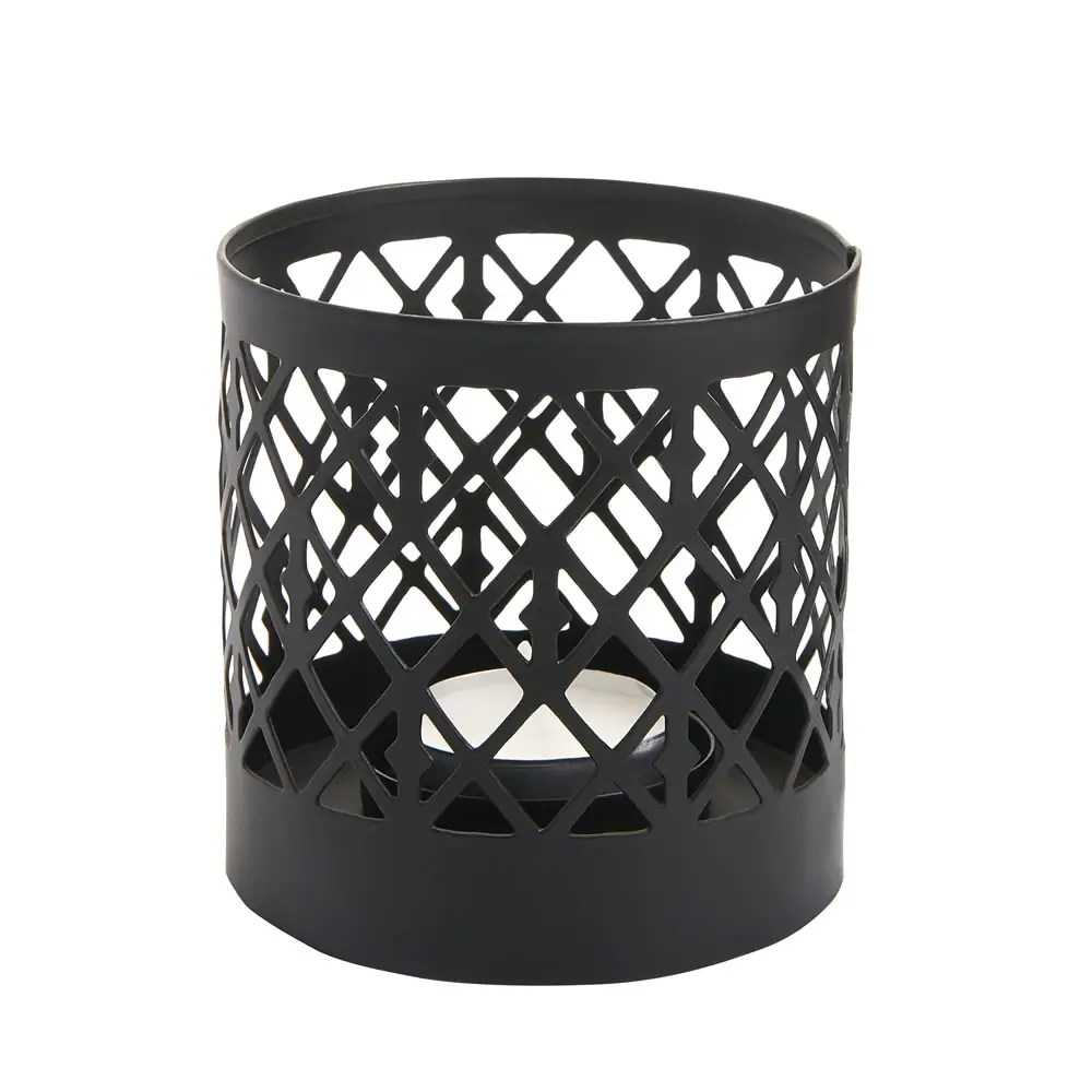 Suporte de metal para chá, estilo marrocos, preto, revestido em pó, forma cilíndica, suporte de vela de ferro para decoração de casa