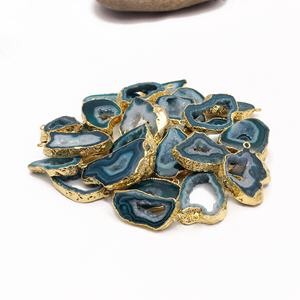 Pendiente de piedras preciosas Druzy Natural hecho a mano par de conectores de collar rebanada con borde dorado geoda accesorios de joyería componente - Product Image 1