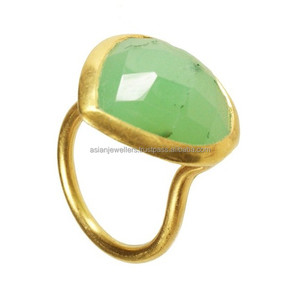 Vermeil 925เงินทะเลสีเขียวหินควอตซ์แหวนดี - Product Image 1