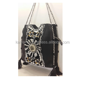 High Quality Traditional Ethnic Women's Stylish <b>Leather</b> <b>Handbag</b> Two-Liner Cotton Canvas Zipper Closure Fashion Embroidery <b>Lady</b> - Product Image 1