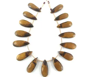 Awesome Quality 1 Strand Faceted Pear Shape Briolette Beads Natural Brown Tiger Eye Gemstone Jewelry Making