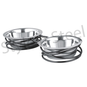 สแตนเลสฤดูใบไม้ผลิ DD ลวดยืนเคลือบคู่อาหารค่ำชามสัตว์เลี้ยงที่มีลวดยืนขายส่งสแตนเลส - Product Image 1