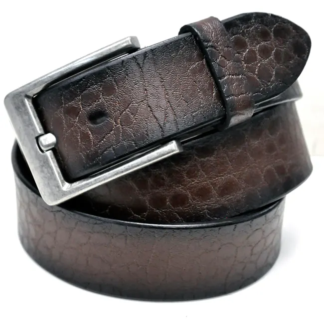 Bulk Selling Customizable Flay Non Stitching Single Layer Split Big Stone Brown Color Men Genuine Leather Belt