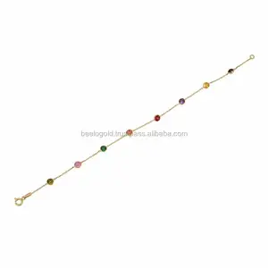 14K Solid Gold Rose Cut Color Zircon Light Bracelet Rhinestone Evil Eyes Dainty Good Luck Bracelet Wholesale from Turkey