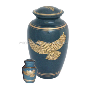 Urne funéraire en métal pour adulte, style américain, écologique, faite à la main, émail bleu, design unique en relief, décoration d'intérieur - Product Image 1