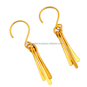 Boucles d'oreilles pendantes à la mode en argent sterling 925 plaqué or jaune, fabrication de bijoux en gros, CASA DE PLATA - Product Image 2