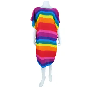 Rainbow Rayon Kaftan Cover Up For Women Beach Dress