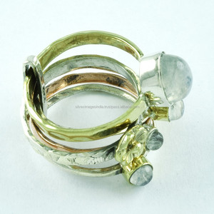Attrayant Trois Tons Arc-En-Ciel Pierre de Lune Fait Main 925 Bague Empilable en Argent Sterling Grossiste et Fournisseur Inde - Product Image 4