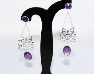 AAA + พลอยอเมทิสต์ที่สวยงาม925แข็งเงินสเตอร์ลิงต่างหูแบบห้อยเครื่องประดับแฟชั่นสำหรับขายส่ง - Product Image 2