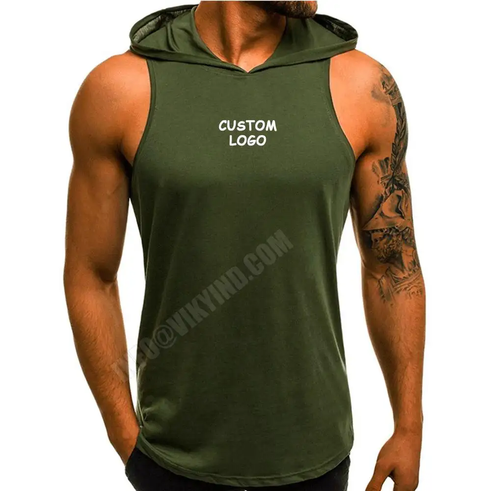 Men Tank Tops Không Tay Hoody Thể Hình Tee Áo Sơ Mi Ráp Dây Nam Workout Trùm Đầu Vest Lót Singlet