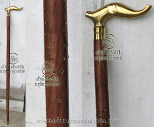 Poignée polonaise en laiton bâton de marche en bois marron réglable 2 plis canne de marche en bois randonnée cadeau article pour la vieillesse hommes et femmes - Product Image 2