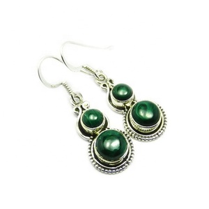 Boucles d'oreilles en malachite véritable Boucles d'oreilles en argent sterling 925 faites à la main Vente en gros - Product Image 1