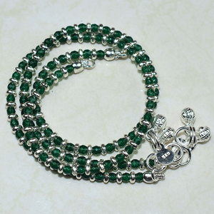 Bracelets de cheville en argent Sterling 925 avec pierre verte de forme ronde moderne, vente en gros de bijoux en argent - Product Image 2