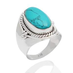 <b>Turquoise</b> 925 Sterling Silver Gemstone Bezel Set <b>Rings</b> - Product Image 1