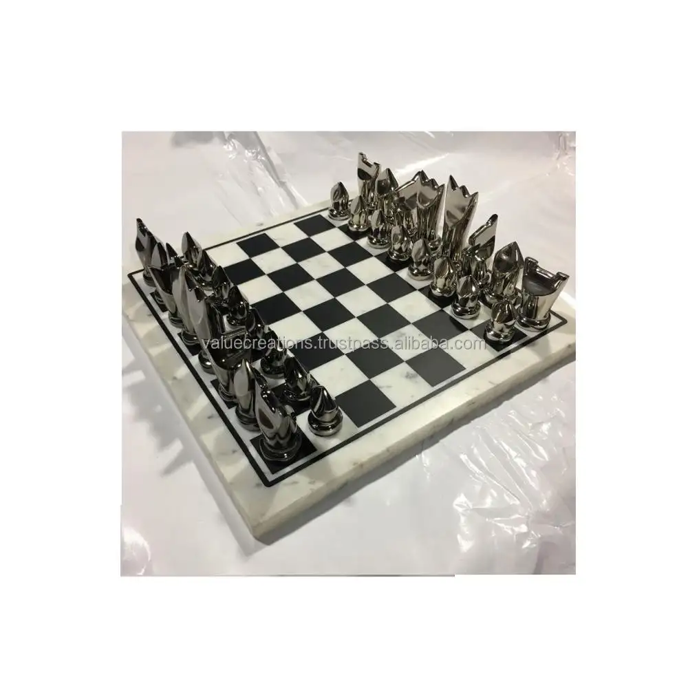 Plateau en pierre élégante, pièces d'échecs, nouveau, jeu moderne, en métal