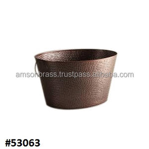 Porte-vin en cuivre antique, forme ovale, refroidisseur à vin en métal, seau à glace de table, anti-fuite, martelé à la main - Product Image 2