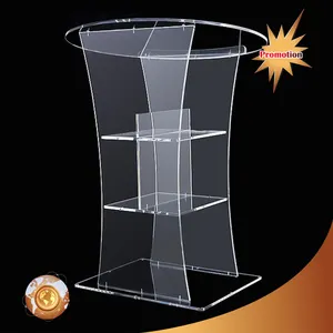 Podio acrílico transparente de fácil montaje para suelo, con parte trasera abierta y estante, podio de púlpito para Iglesia - Product Image 1