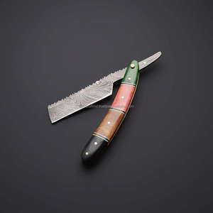 Maquinilla de afeitar clásica para Barbero, maquinilla de afeitar con mango de hueso Damasco, corte de garganta - Product Image 1