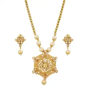 Large scale in Wholesaler of Antique Jewellery Fancy Gold Plated Handmade Polki Pendant Set