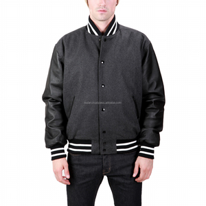 KVJ12 Custom Men's American College Chaqueta de lana Varsity Invierno Letterman Estilo Bordado Sin cuello Mangas de cuero teñido - Product Image 1