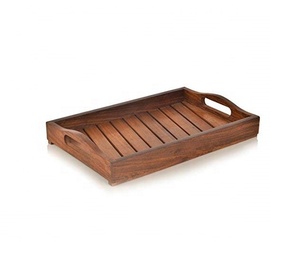Fabricant grossiste plateau petit-déjeuner en bois poignée taille personnalisée plateau de service design fantaisie usage domestique fait bambou marbre rotin - Product Image 1