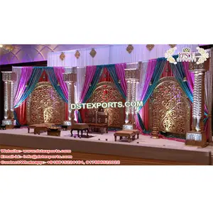 Rajwadi Rajasthani Wedding Podium Decor Hindoe Bruiloft Back-Frame Stage Top-Klasse Indian Bruiloft Stadium