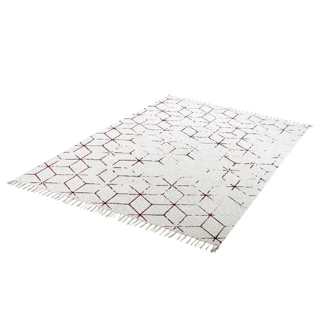 Carminio di alta qualità cancellato in cotone stampato fatto a mano tessuto piatto dhurrie tappeti indiani a prezzo più basso