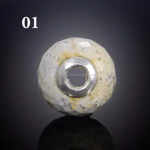天然珊瑚宝石14x9x3mm大孔圆形刻面银芯珠用于珠宝制作SI0866